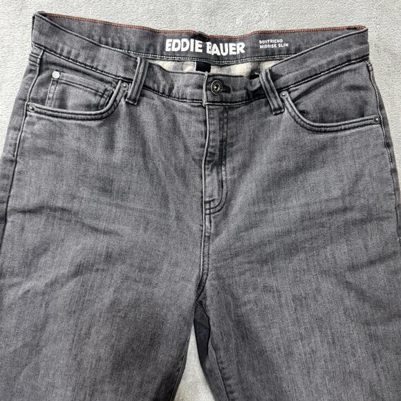 Eddie Bauer Jeans Womens 10 Boyfriend Mid Rise Slim Flannel Lined Gray - Picture 2 of 9